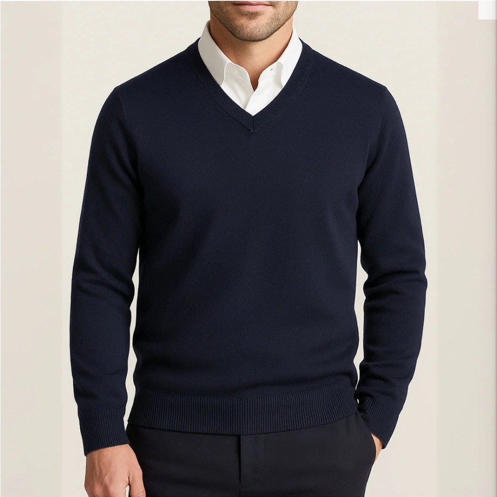 Ted Baker Men's Navy Blue V Neck Cashmere Sweater